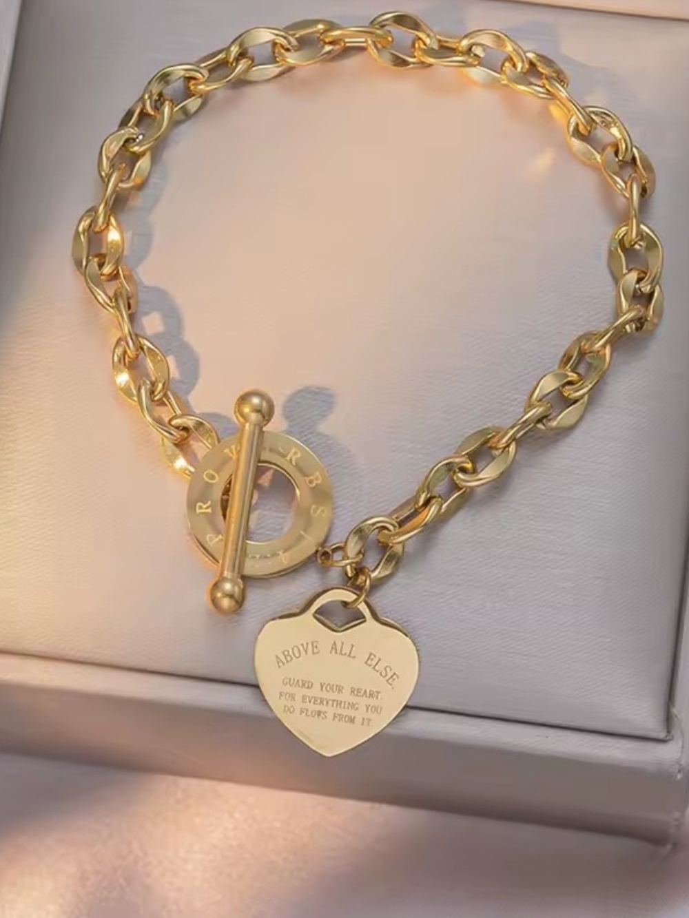 Gold Heart Charm Toggle Bracelet - Above All Else - Picture 4 of 6